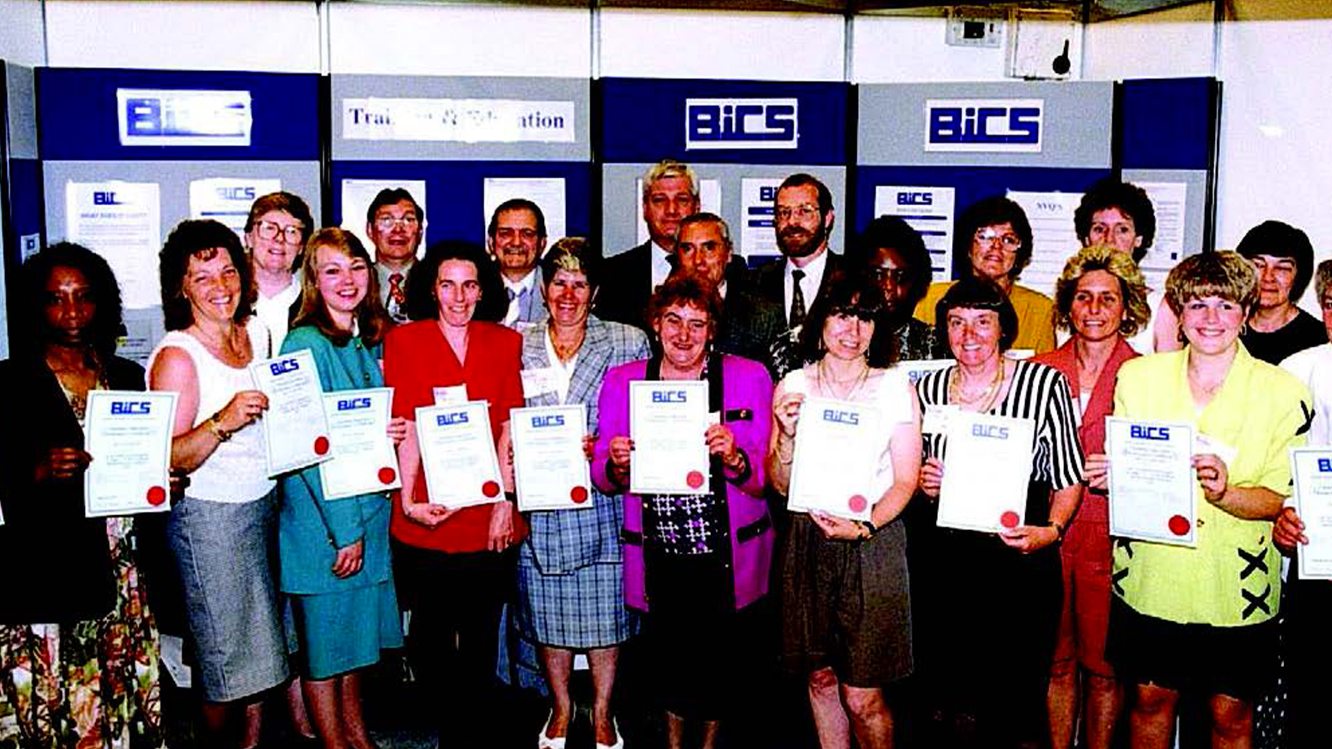 Birmingham City Council staff presented with their COPC Certificates by Institute Chairman, Peter Bird at the 1993 Cleaning Show